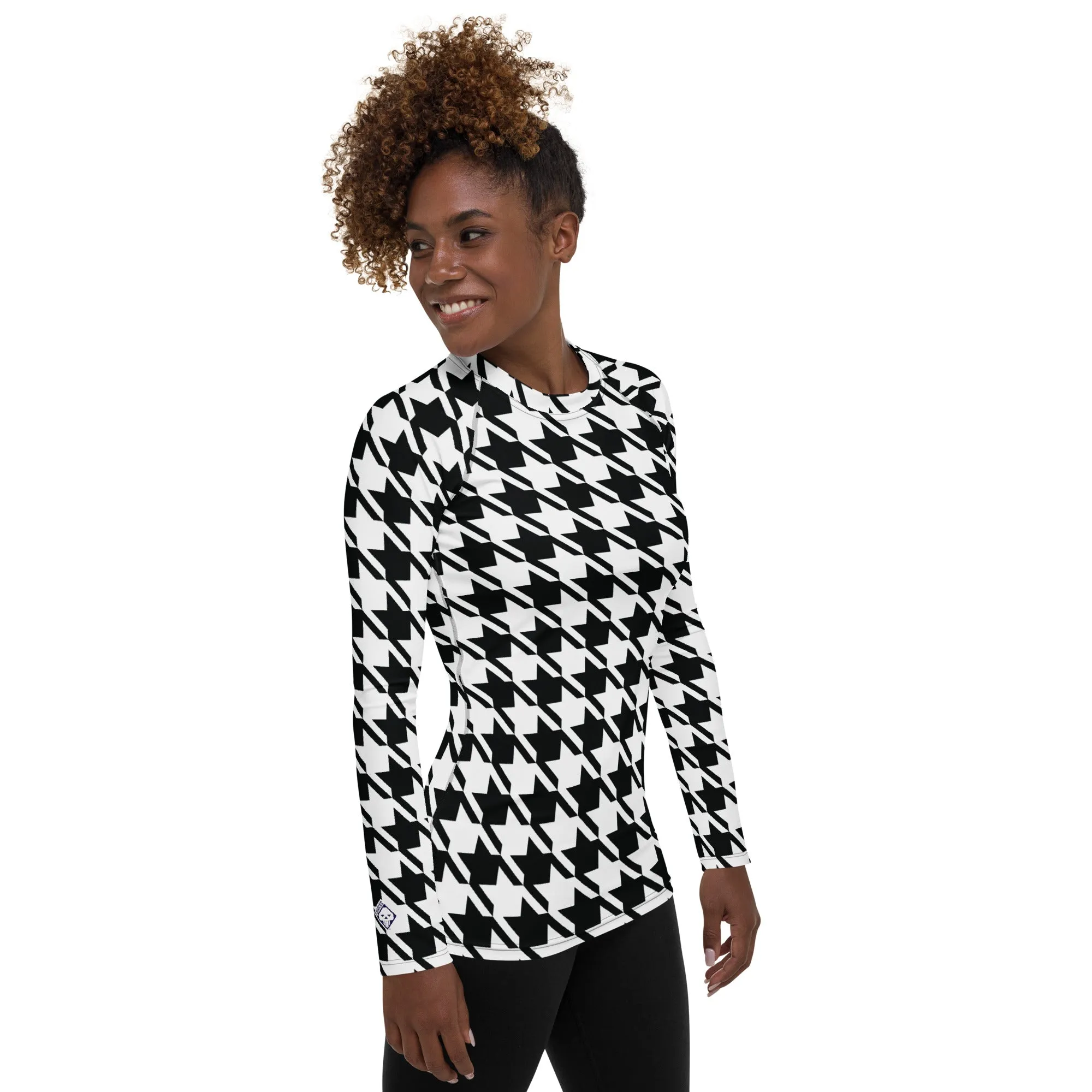 Elevate Your Training: Houndstooth Long Sleeve BJJ Rash Guard for Women