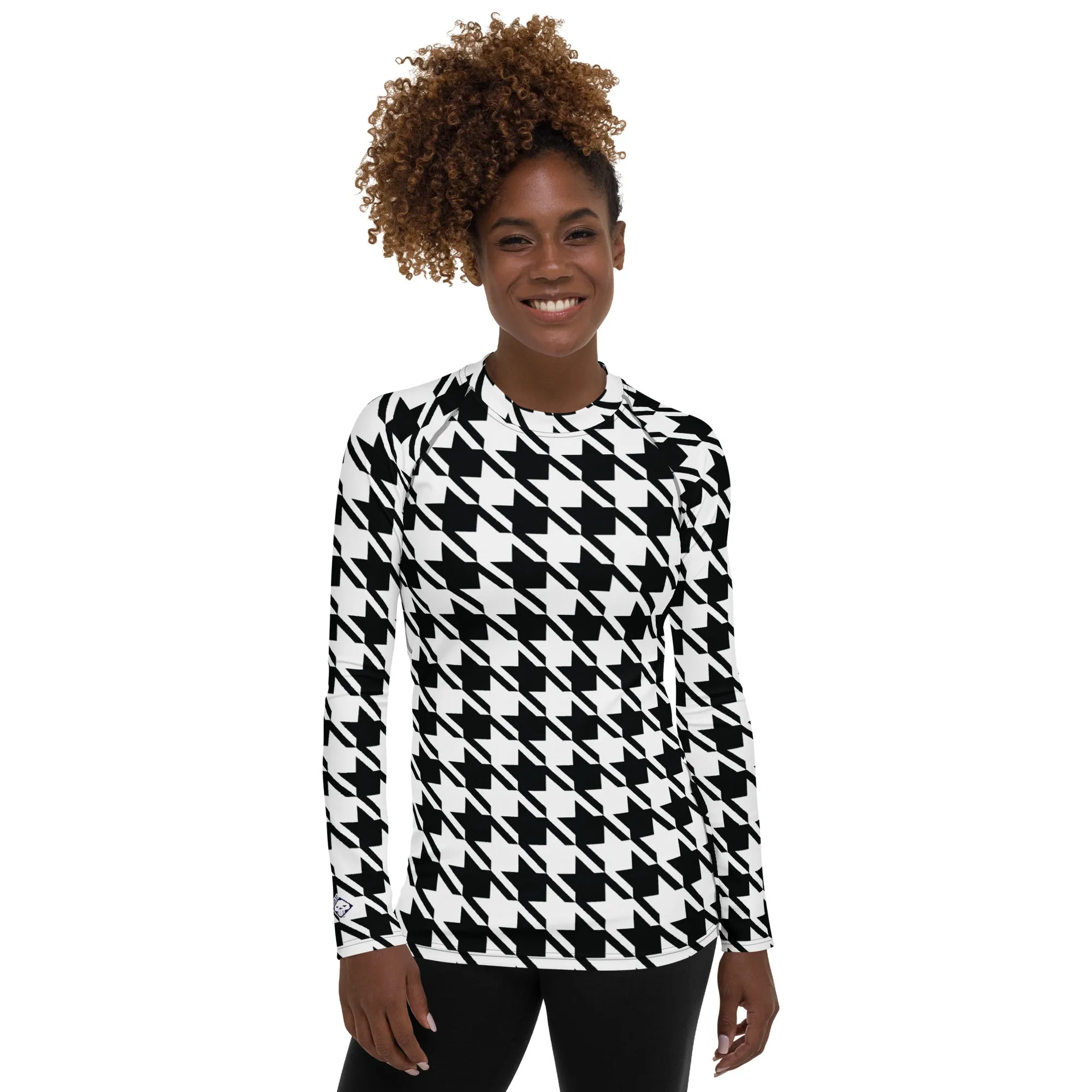 Elevate Your Training: Houndstooth Long Sleeve BJJ Rash Guard for Women