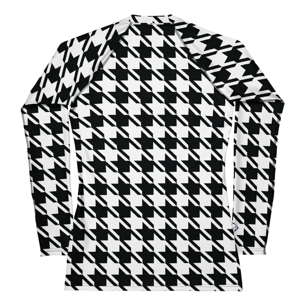 Elevate Your Training: Houndstooth Long Sleeve BJJ Rash Guard for Women