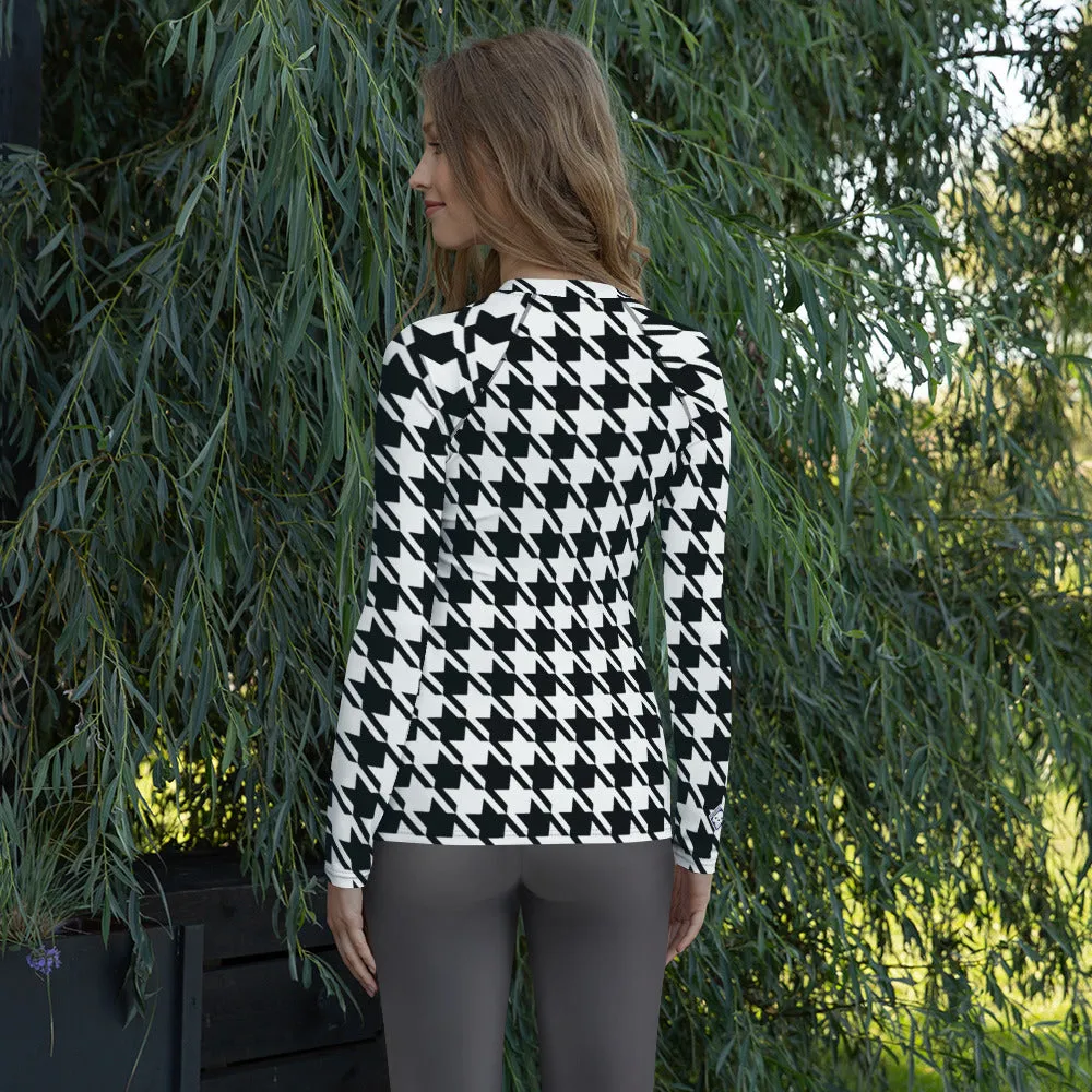 Elevate Your Training: Houndstooth Long Sleeve BJJ Rash Guard for Women