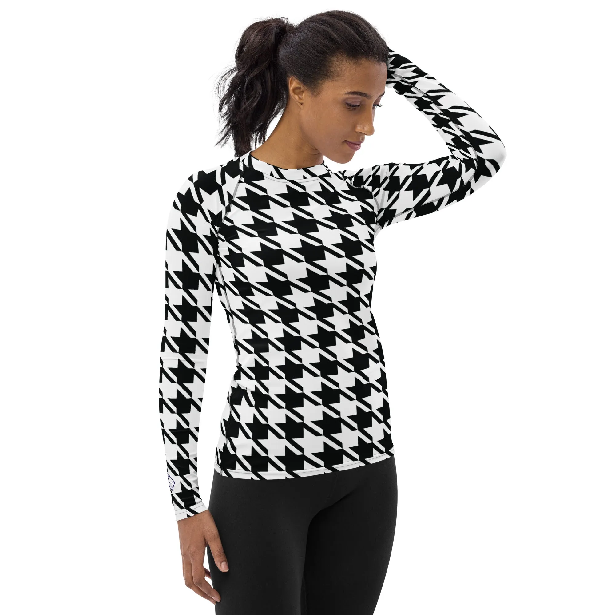 Elevate Your Training: Houndstooth Long Sleeve BJJ Rash Guard for Women