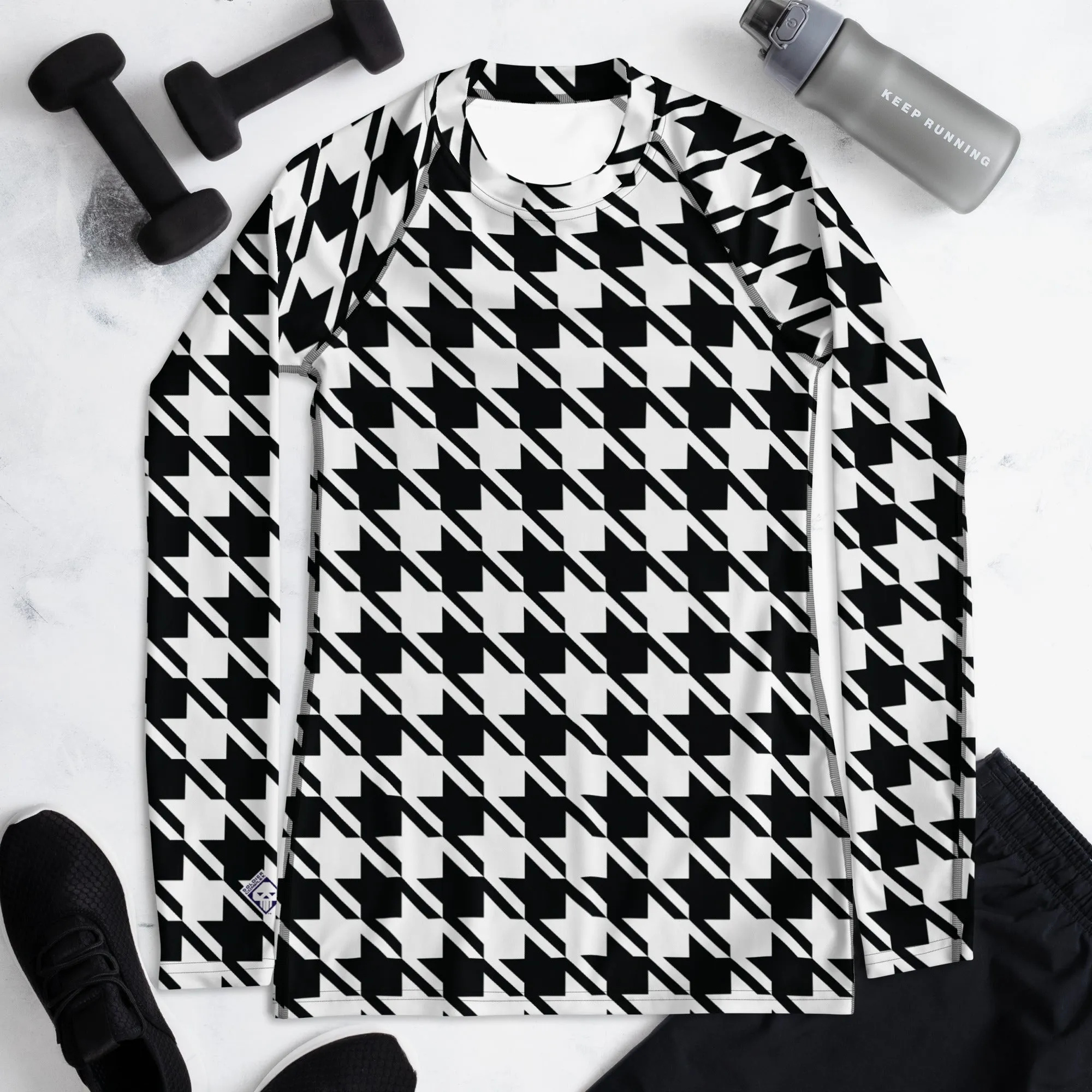 Elevate Your Training: Houndstooth Long Sleeve BJJ Rash Guard for Women