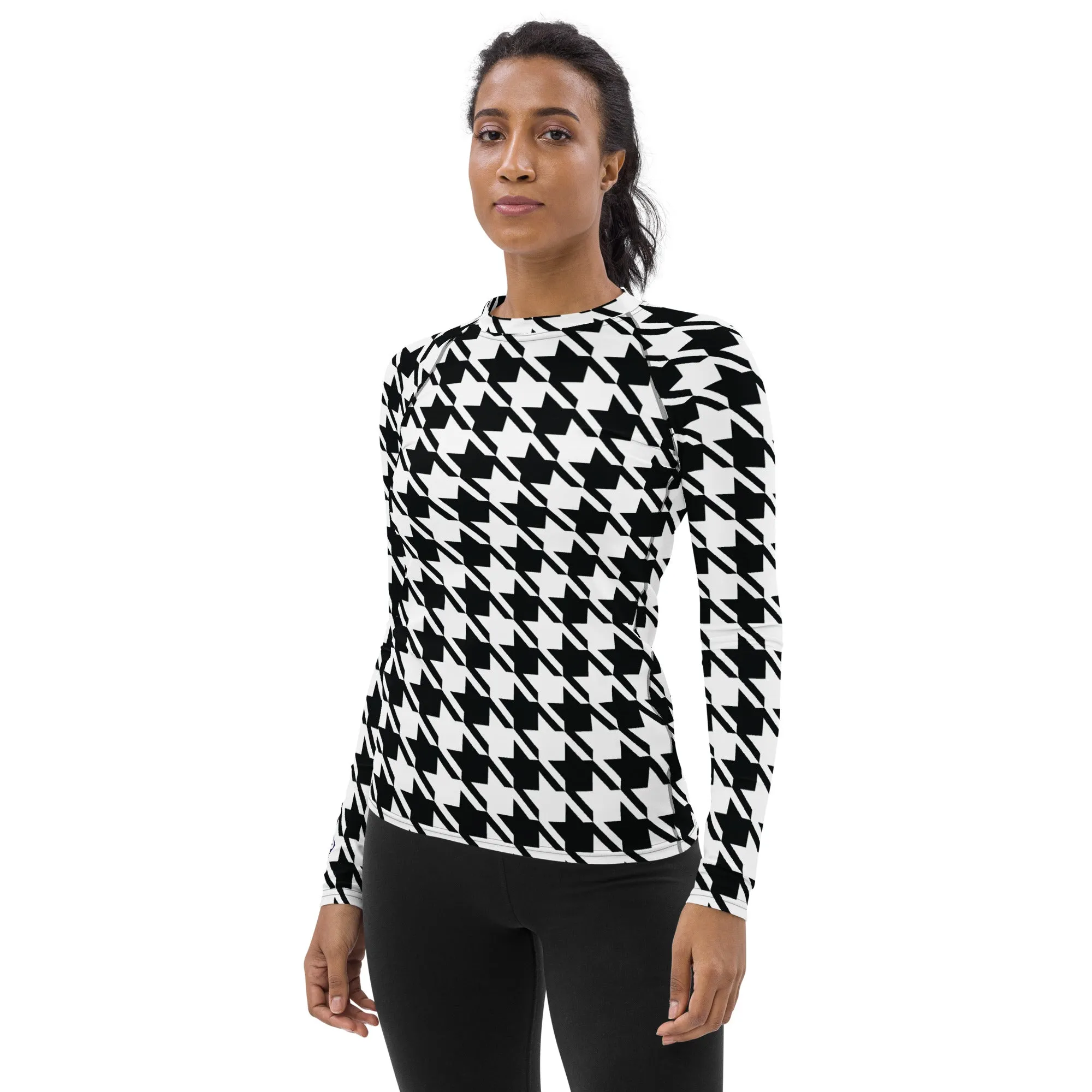 Elevate Your Training: Houndstooth Long Sleeve BJJ Rash Guard for Women