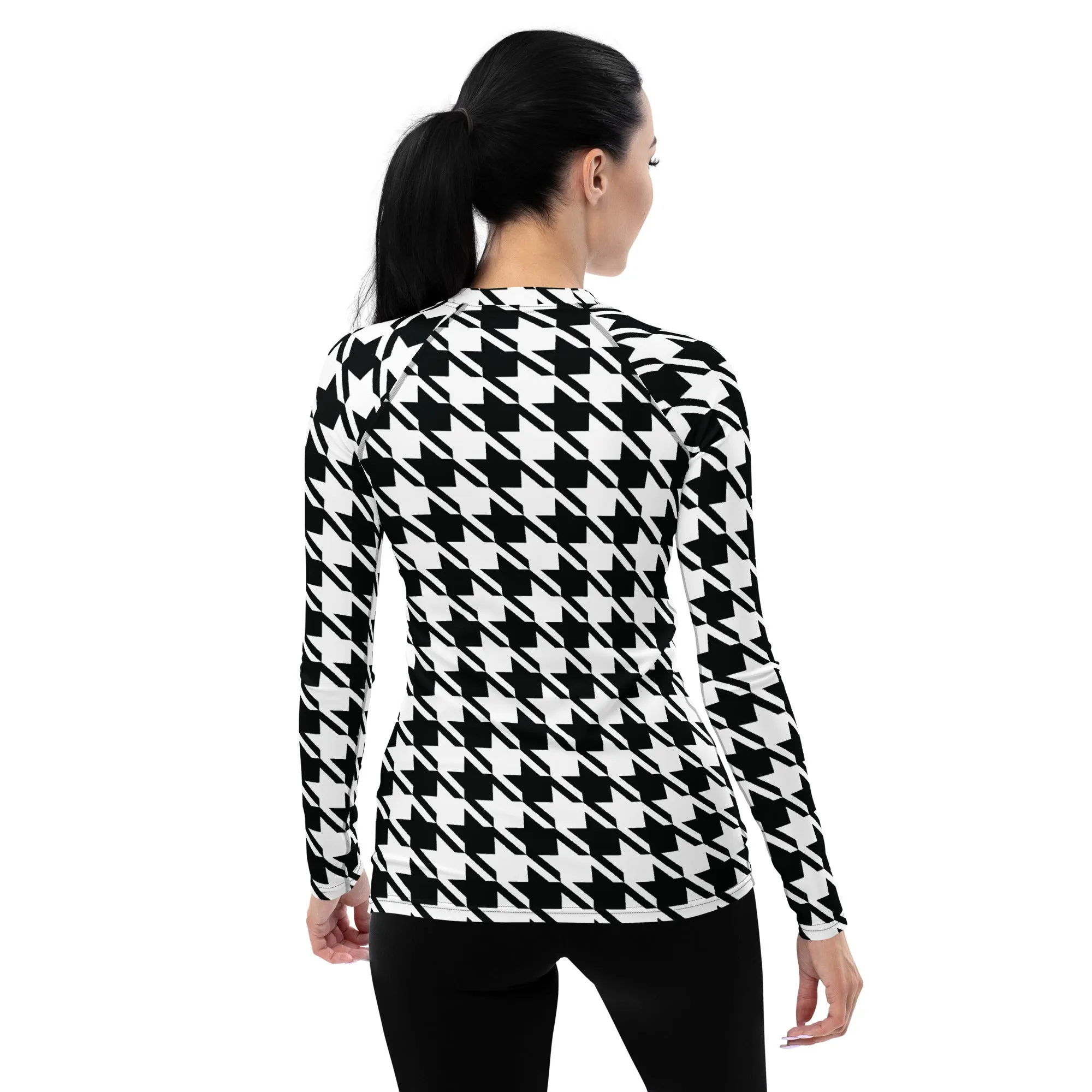 Elevate Your Training: Houndstooth Long Sleeve BJJ Rash Guard for Women