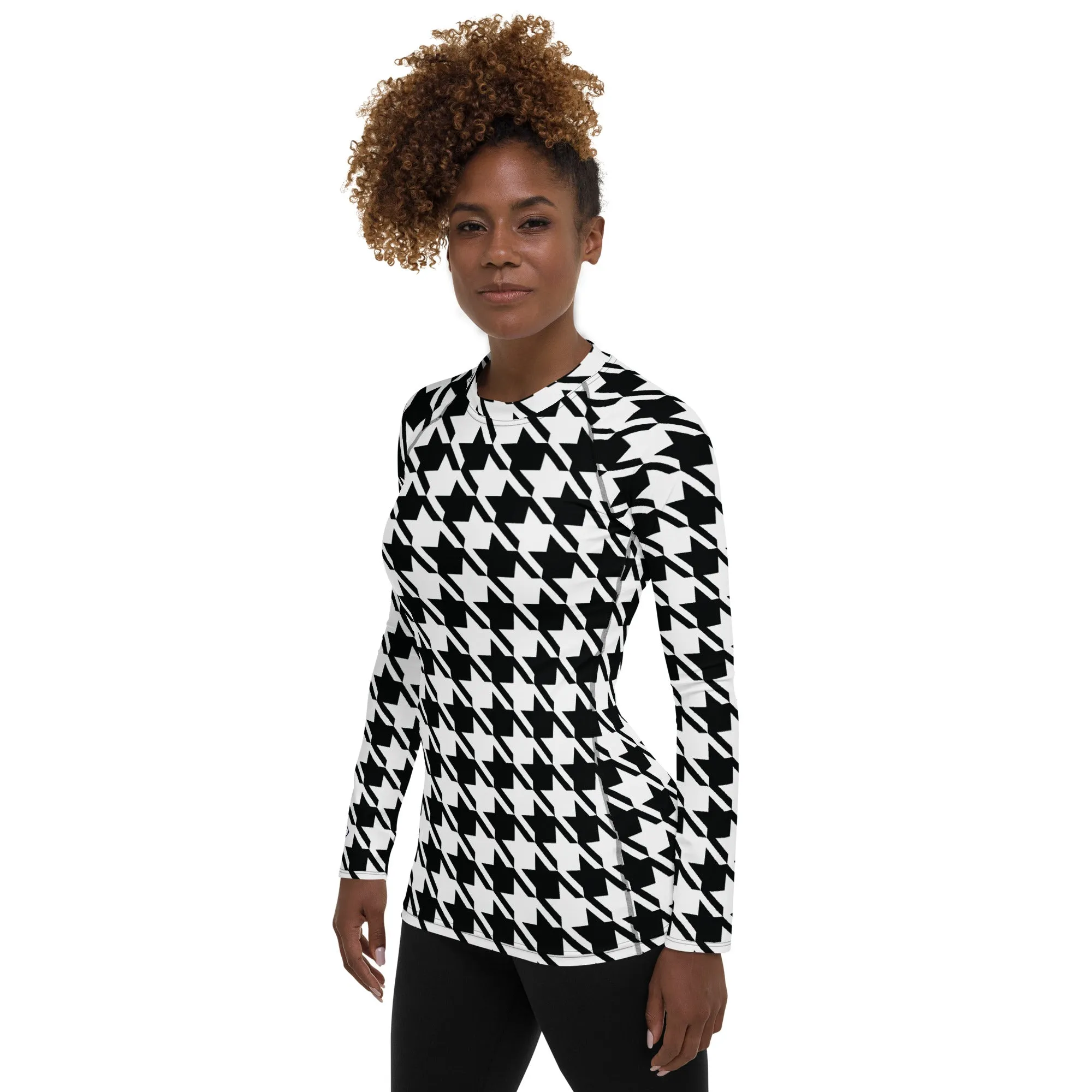 Elevate Your Training: Houndstooth Long Sleeve BJJ Rash Guard for Women