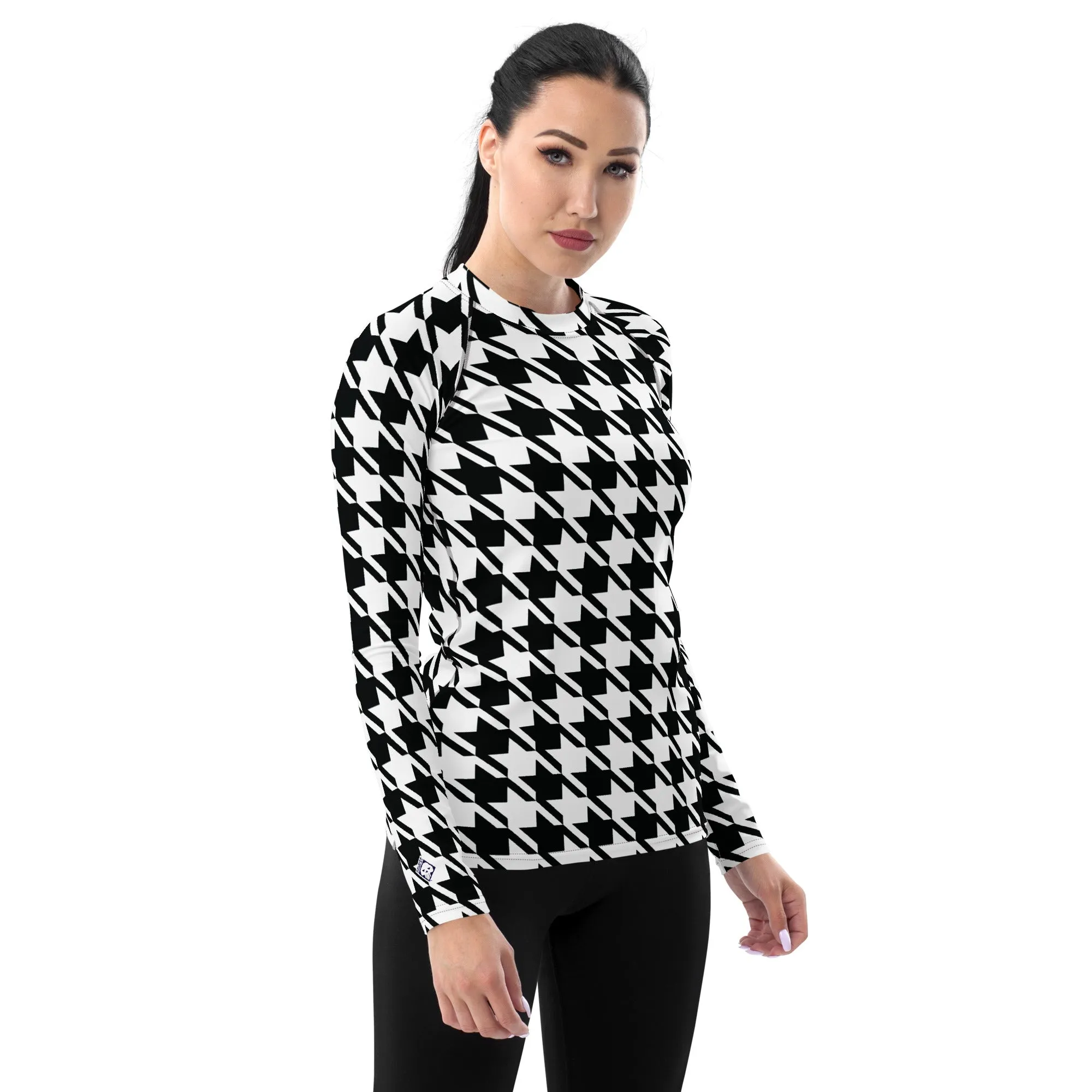 Elevate Your Training: Houndstooth Long Sleeve BJJ Rash Guard for Women