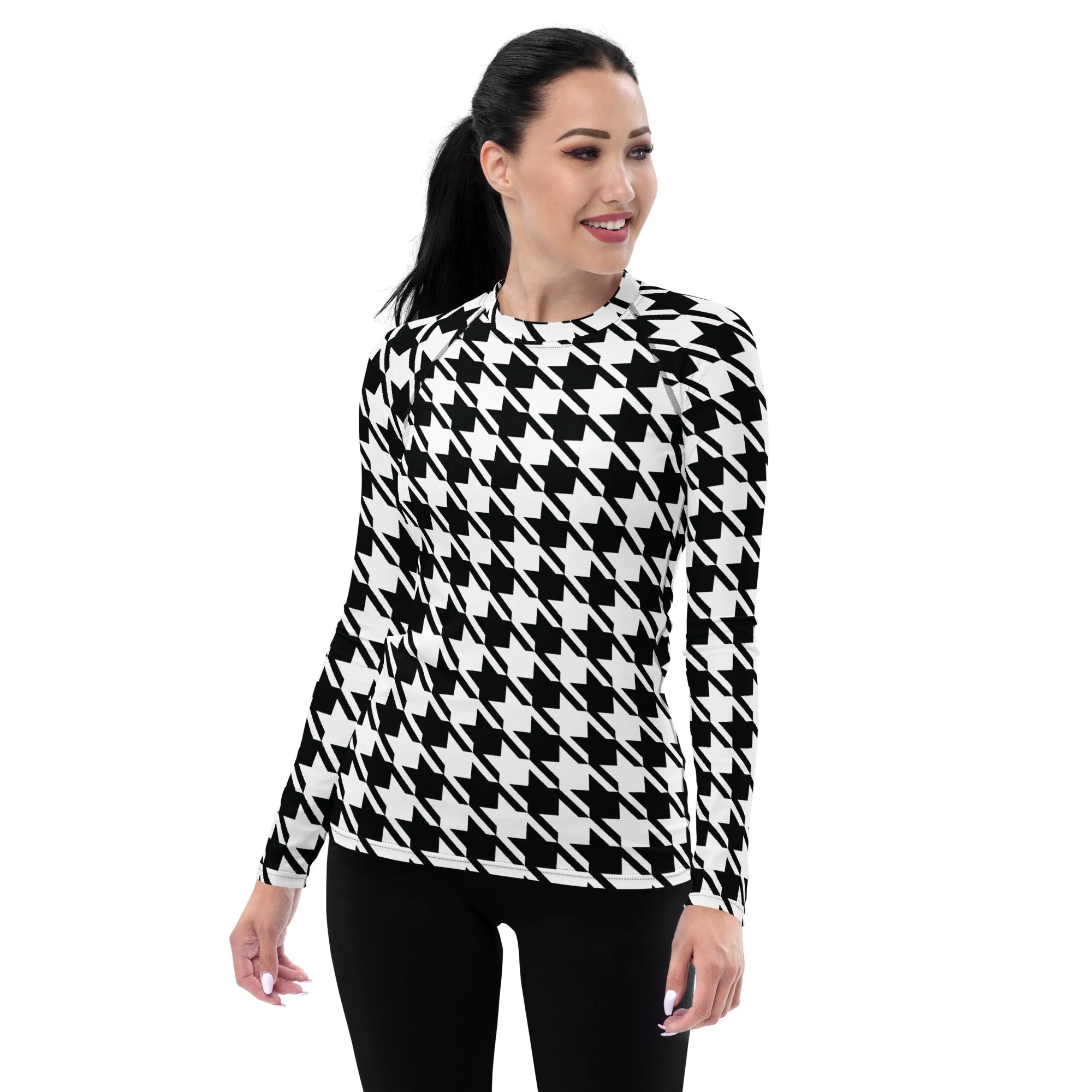 Elevate Your Training: Houndstooth Long Sleeve BJJ Rash Guard for Women
