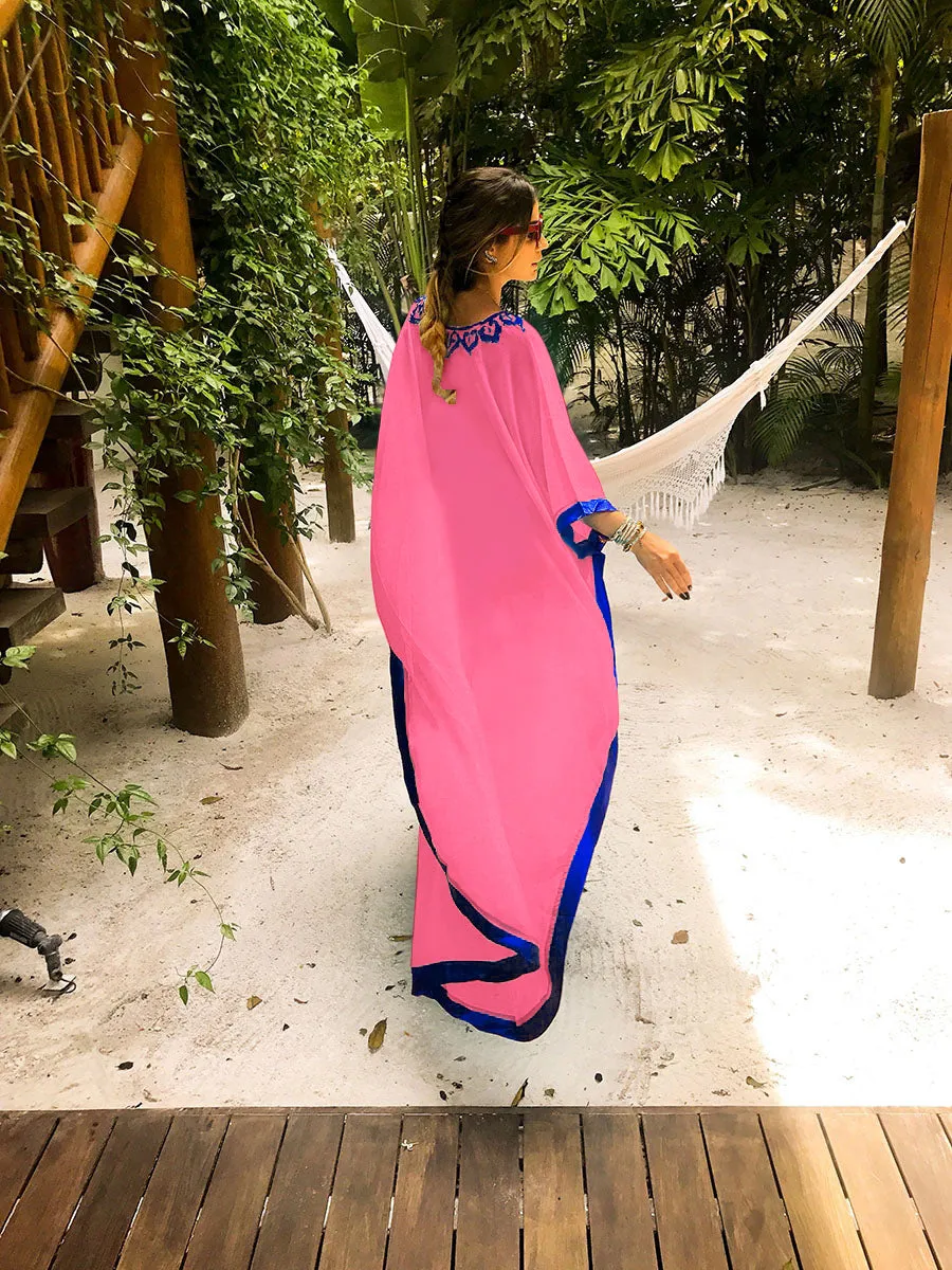 Embroidered V-Neck Chiffon Plus Size Kaftan Cover-Up