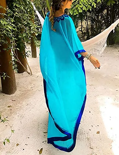 Embroidered V-Neck Chiffon Plus Size Kaftan Cover-Up