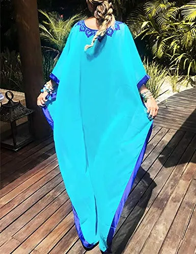 Embroidered V-Neck Chiffon Plus Size Kaftan Cover-Up
