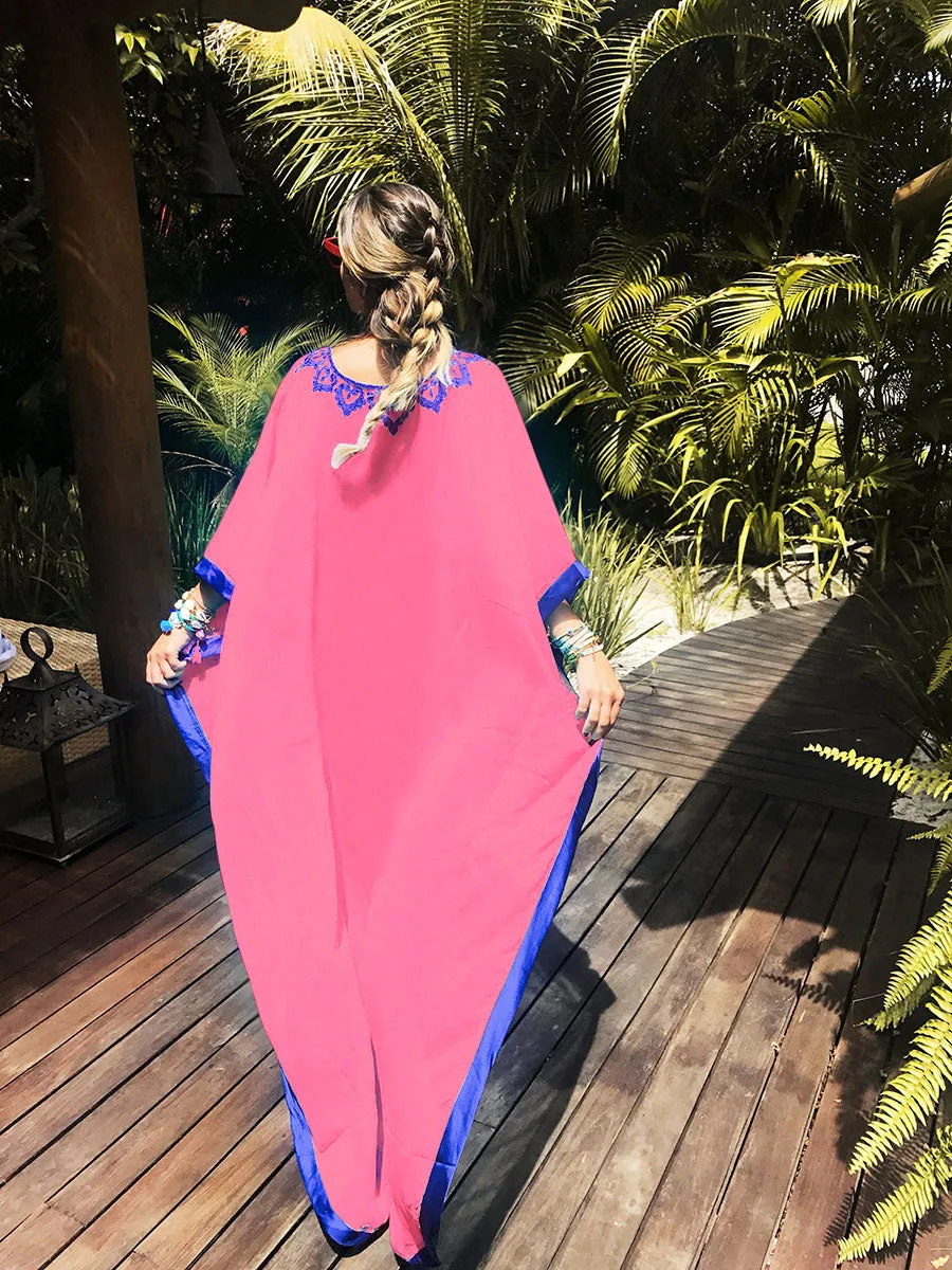 Embroidered V-Neck Chiffon Plus Size Kaftan Cover-Up