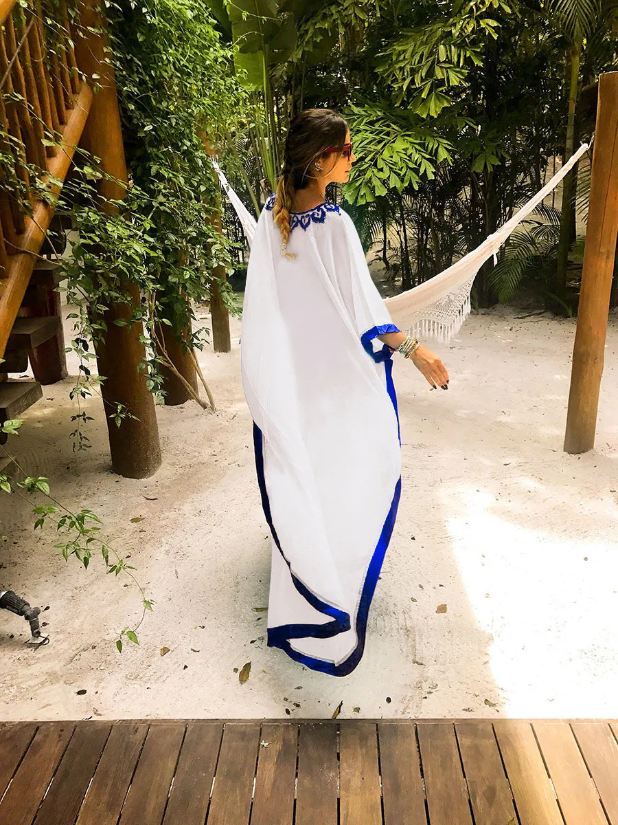 Embroidered V-Neck Chiffon Plus Size Kaftan Cover-Up