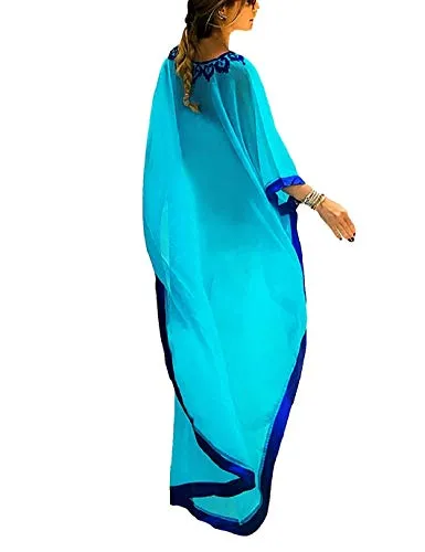 Embroidered V-Neck Chiffon Plus Size Kaftan Cover-Up