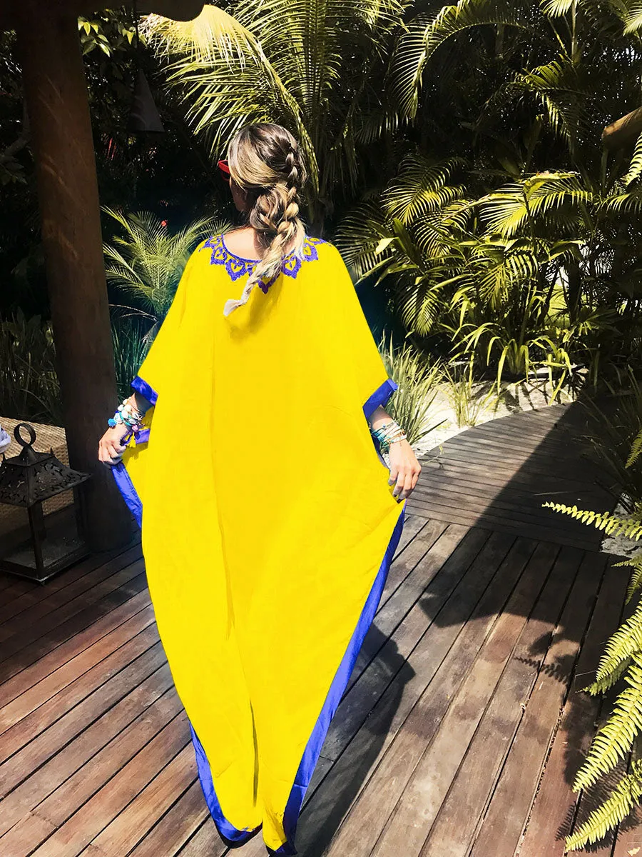 Embroidered V-Neck Chiffon Plus Size Kaftan Cover-Up