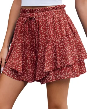 Flowy Shorts for Women Casual Boho Floral Skorts Ruffle Mini Skirts Running Tennis Butterfly Shorts