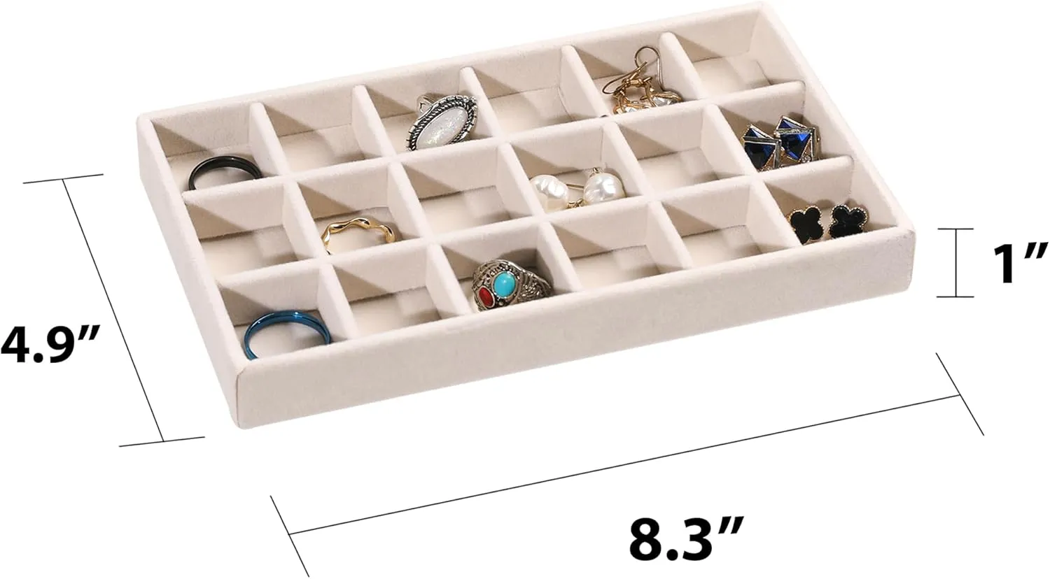 Frebeauty Jewelry Organizer Tray,Stackable Velvet Jewelry Trays,Drawer Inserts Earring Organizer For Women Jewelry Storage Display Case for Rings Stud Necklaces,Set of 6(Beige)
