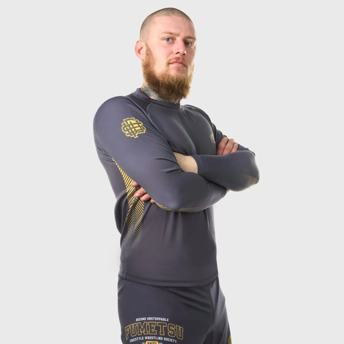 Fumetsu Varsity Long Sleeve Rash Guard Grey