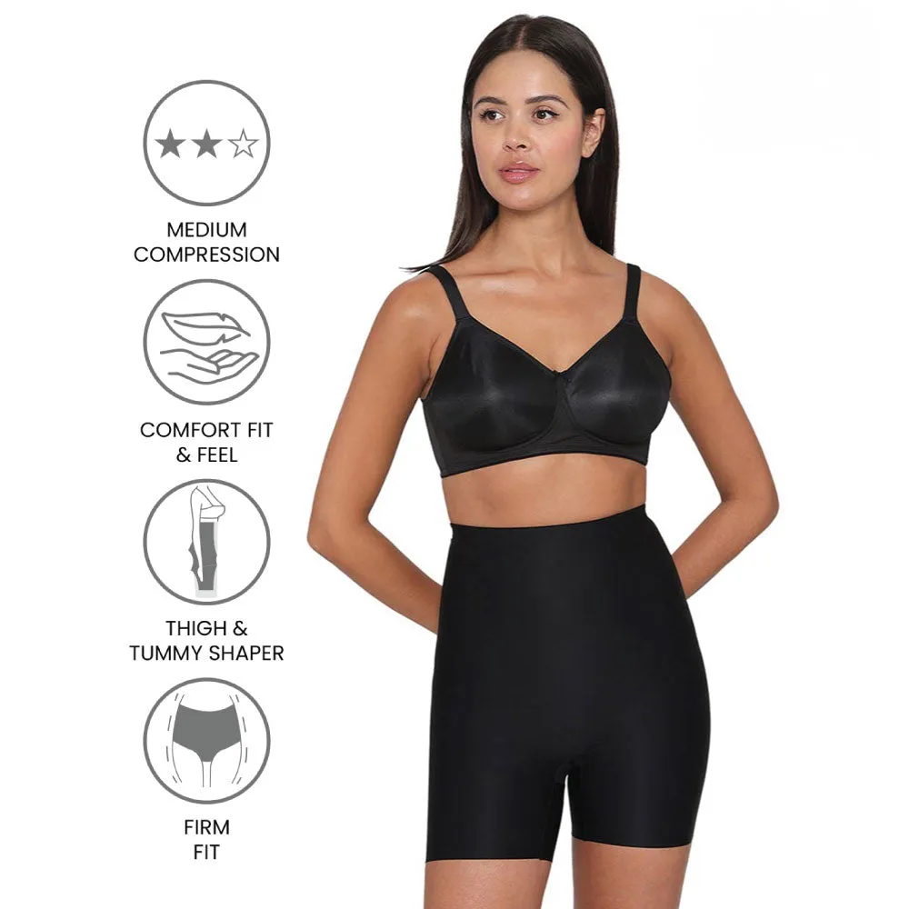 Girdle Collection Hi-waist Medium Compression Seamless Tummy & Thigh Shapewear - Black