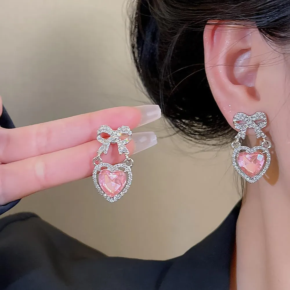 Gold Bow Earrings Set Golden Silver Ribbon Stud Earrings for Women Gift