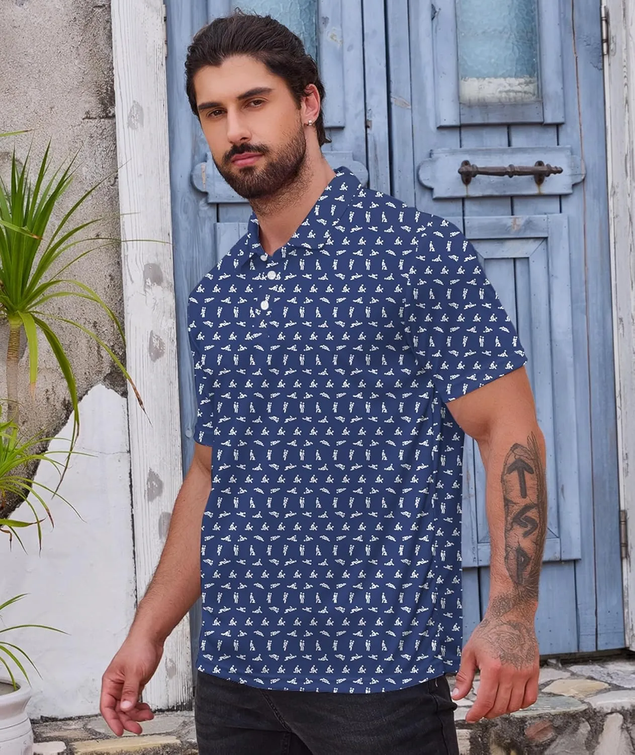 Golf Polo Shirts for Men Funny Print Short Sleeve Golf Shirts Performance Golf Polos