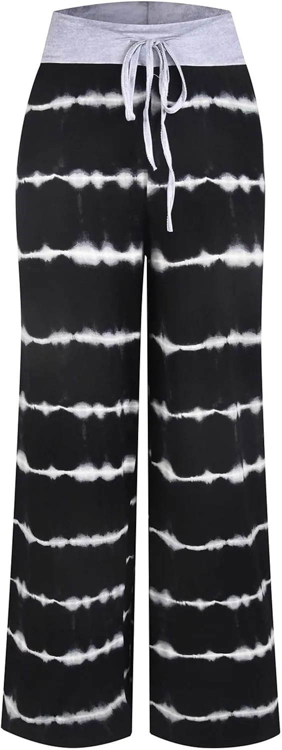 iniber Women's Comfy Pajama Pants Long Casual Drawstring Palazzo Lounge Pants Soft Wide Leg Bottoms