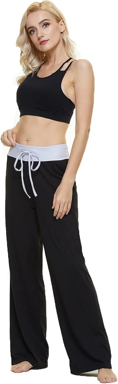 iniber Women's Comfy Pajama Pants Long Casual Drawstring Palazzo Lounge Pants Soft Wide Leg Bottoms
