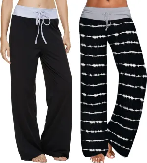 iniber Women's Comfy Pajama Pants Long Casual Drawstring Palazzo Lounge Pants Soft Wide Leg Bottoms