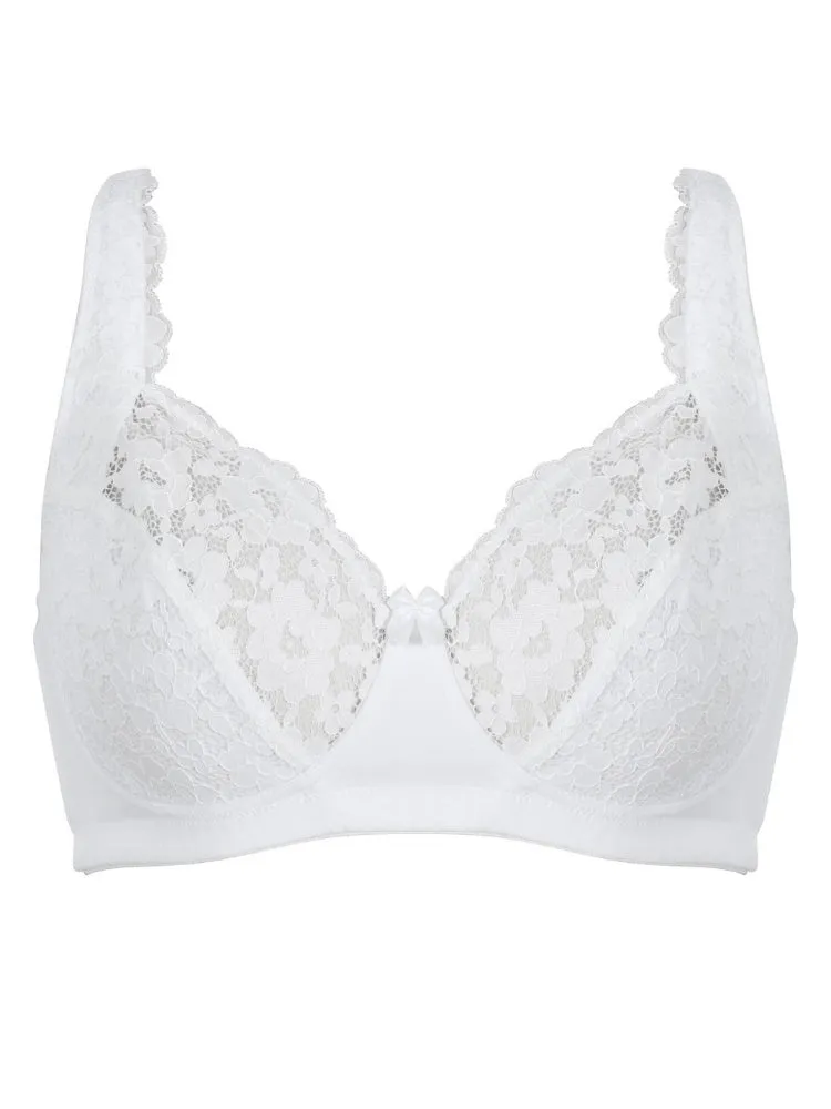 Lace Wireless Cotton Bra - White