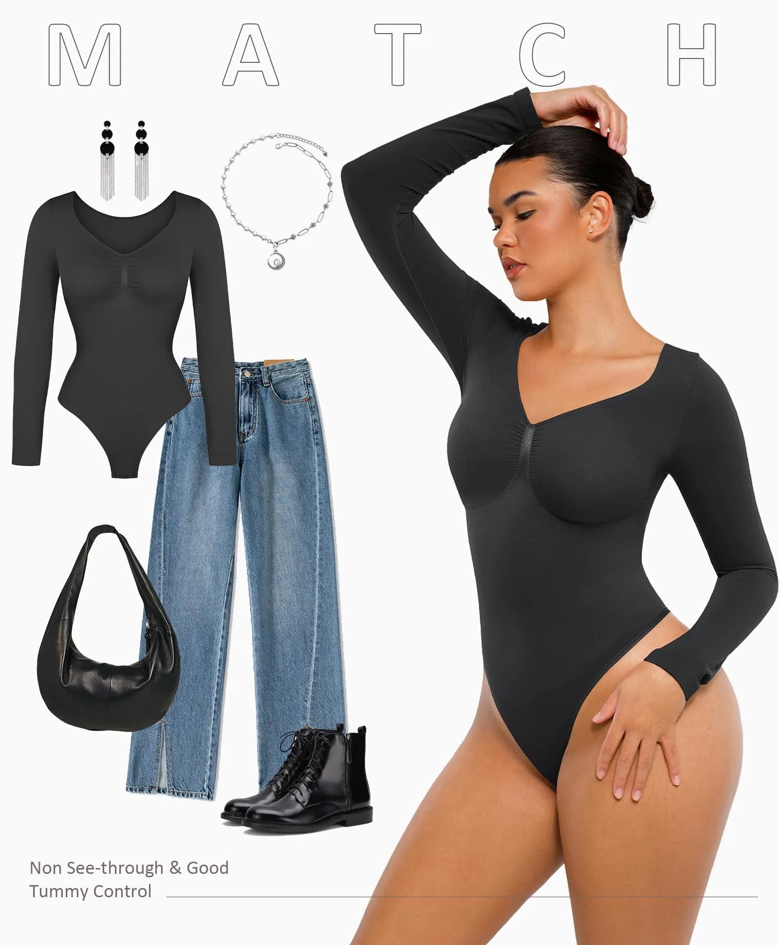 LilyLove® Seamless Long Sleeve V-Neck Sculpting Bodysuit