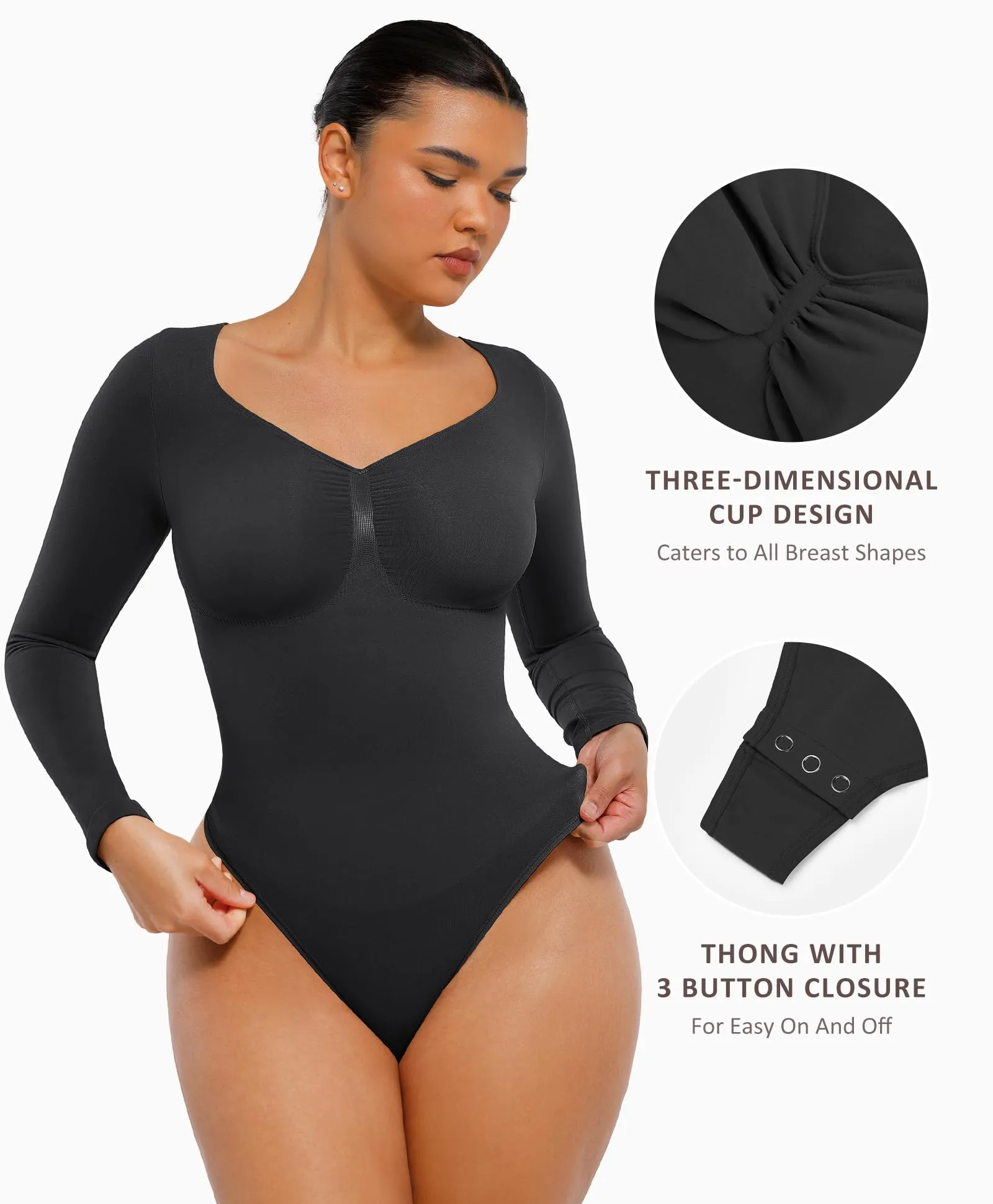LilyLove® Seamless Long Sleeve V-Neck Sculpting Bodysuit