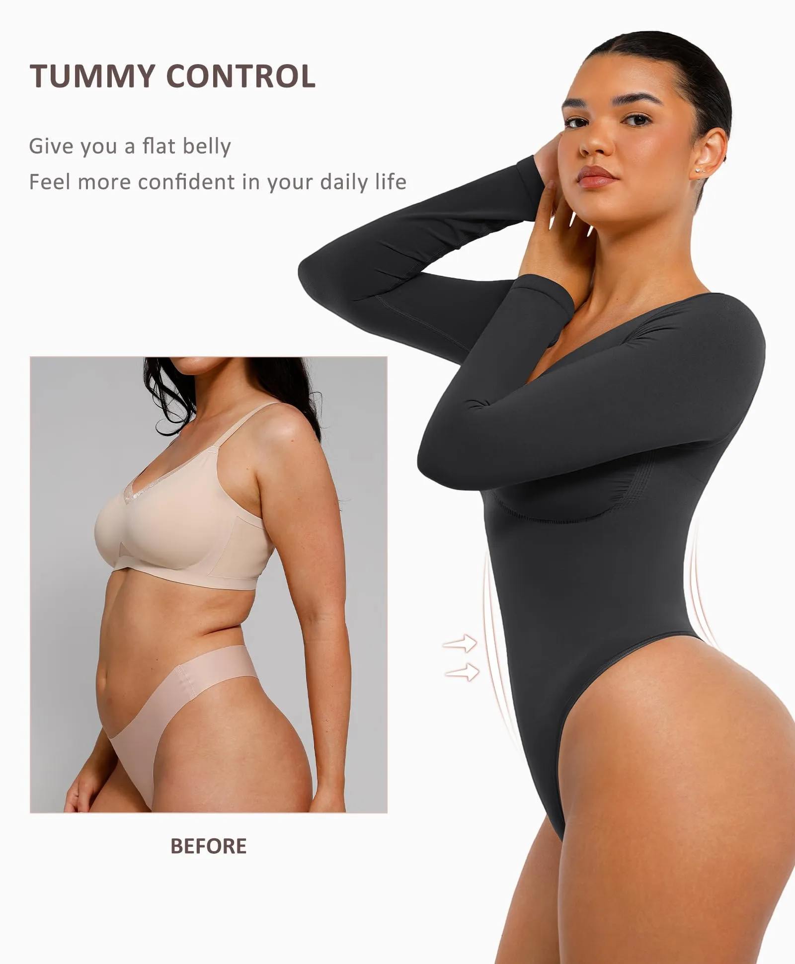 LilyLove® Seamless Long Sleeve V-Neck Sculpting Bodysuit