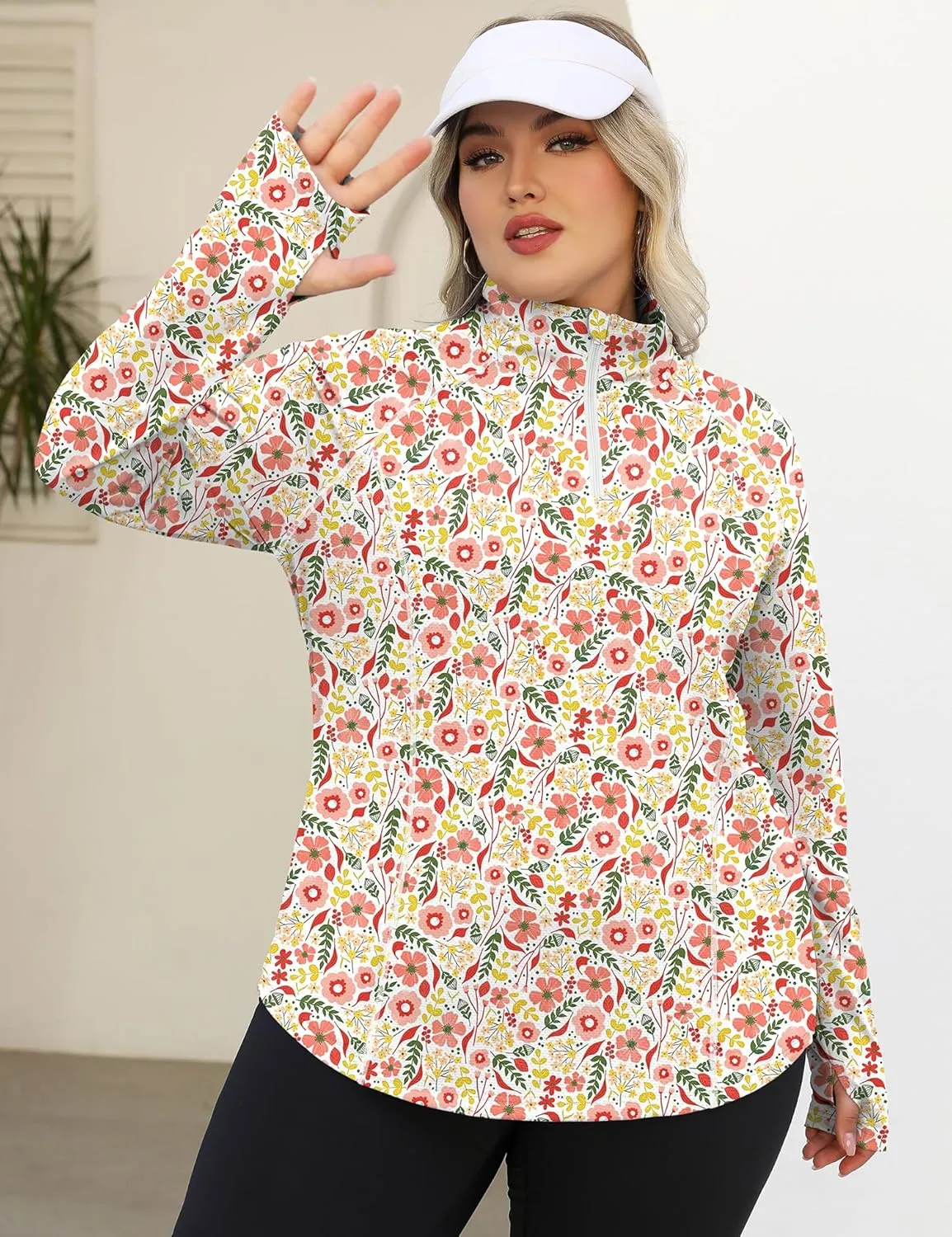 LOMON Womens Plus Size Workout Tops Long Sleeve 1/4 Zip UV Sun Protection Quick Dry Hiking Athletic Shirts Rash Guard UPF 50 