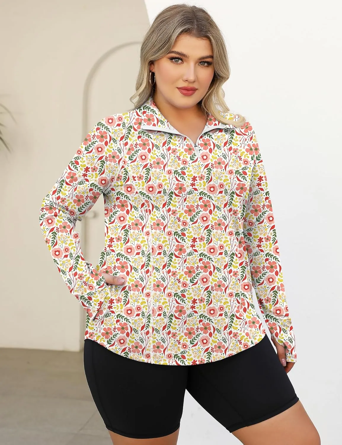 LOMON Womens Plus Size Workout Tops Long Sleeve 1/4 Zip UV Sun Protection Quick Dry Hiking Athletic Shirts Rash Guard UPF 50 