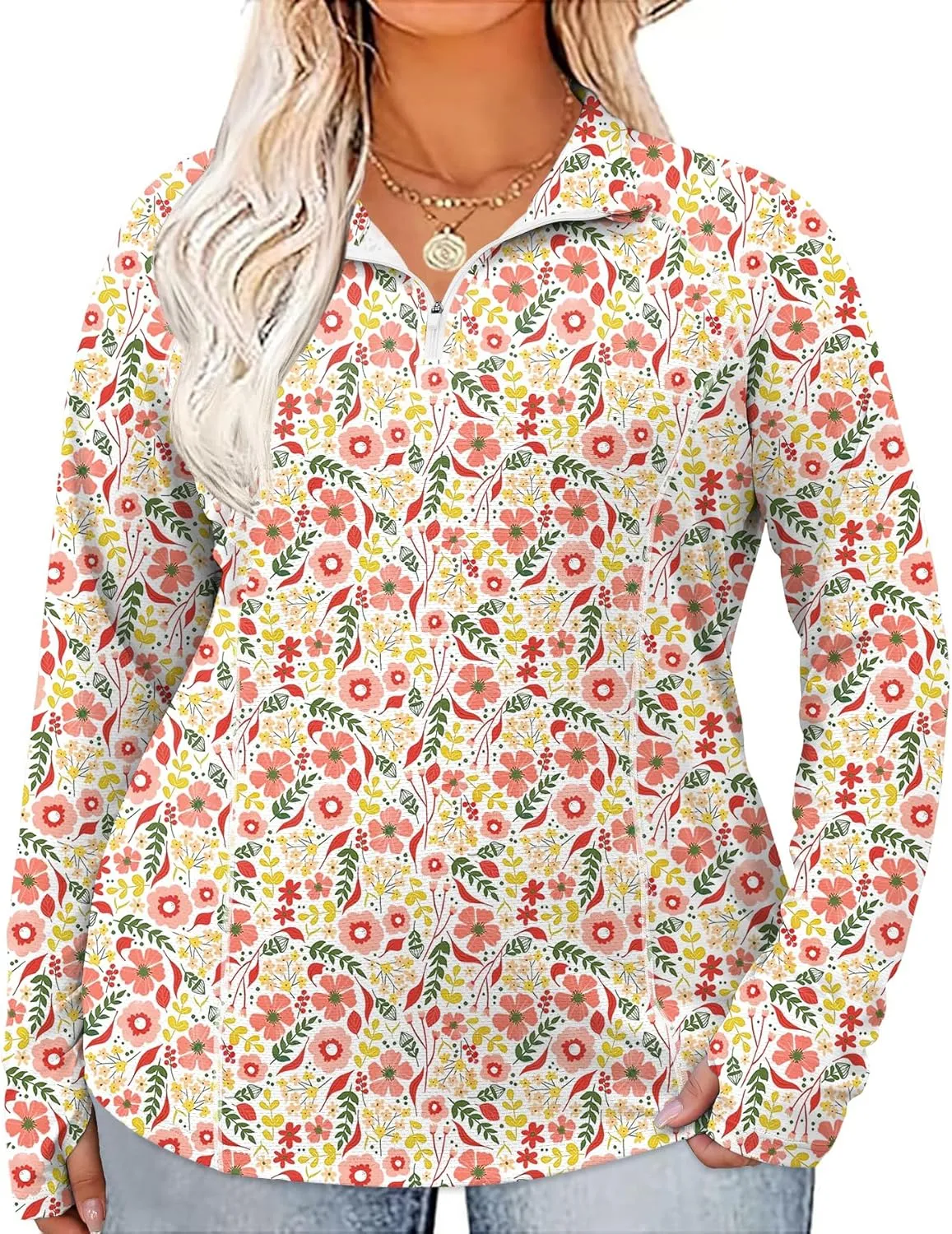 LOMON Womens Plus Size Workout Tops Long Sleeve 1/4 Zip UV Sun Protection Quick Dry Hiking Athletic Shirts Rash Guard UPF 50 