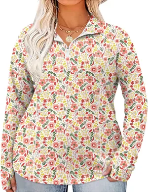 LOMON Womens Plus Size Workout Tops Long Sleeve 1/4 Zip UV Sun Protection Quick Dry Hiking Athletic Shirts Rash Guard UPF 50 