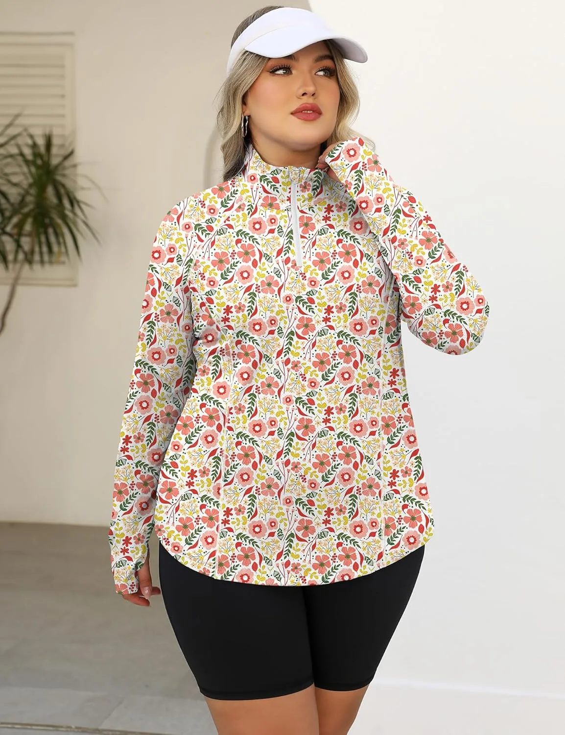 LOMON Womens Plus Size Workout Tops Long Sleeve 1/4 Zip UV Sun Protection Quick Dry Hiking Athletic Shirts Rash Guard UPF 50 