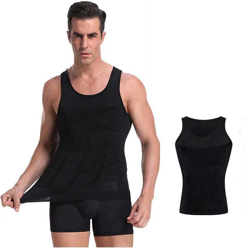 Mens Body Shaper Slimming Shirt Compression Tank Vest