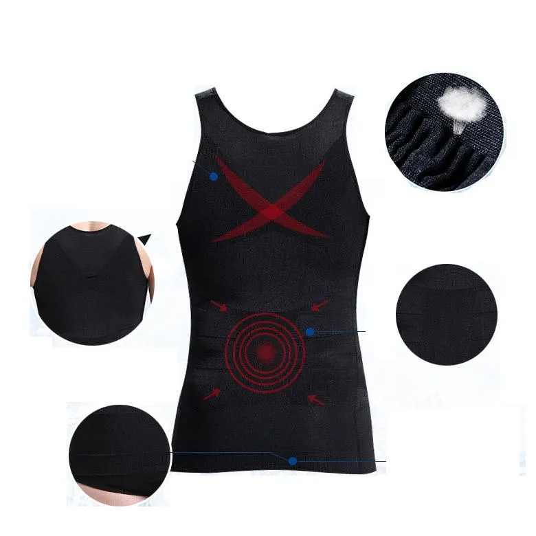 Mens Body Shaper Slimming Shirt Compression Tank Vest