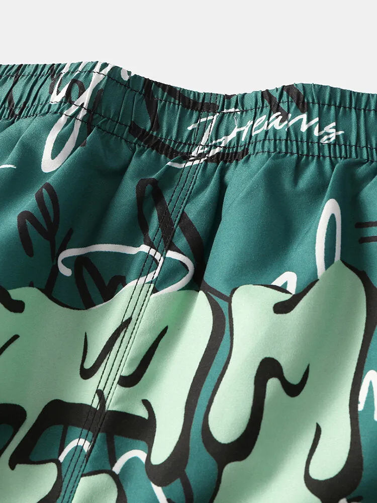 Men's Funny Graffiti Print Quick Dry Mesh Liner Casual Holiday Board Shorts