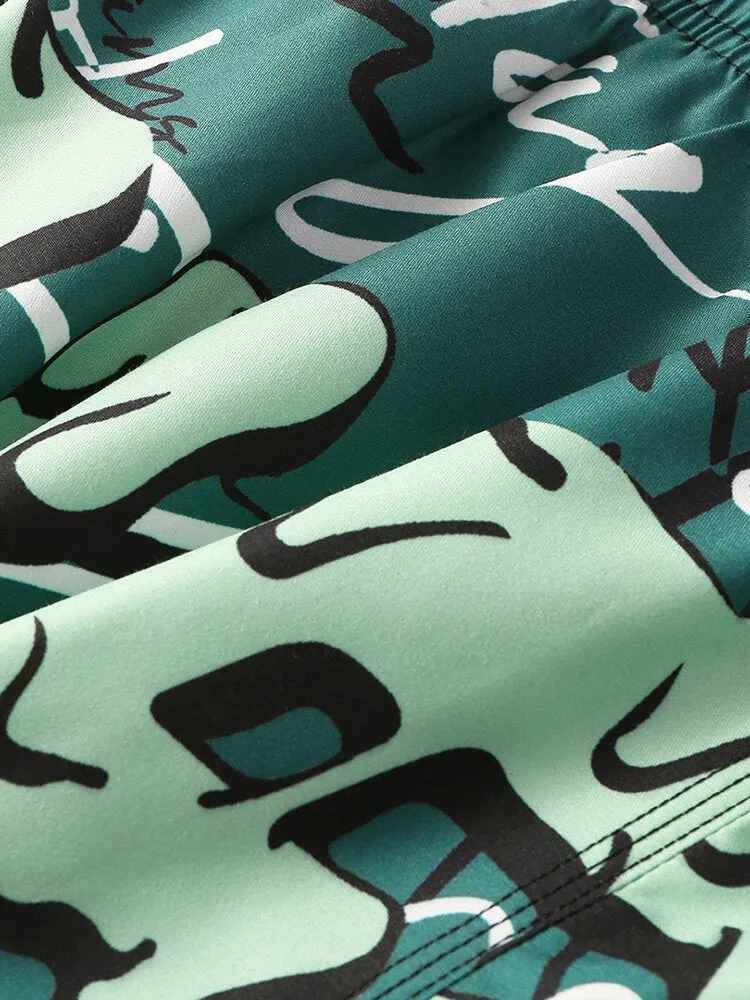 Men's Funny Graffiti Print Quick Dry Mesh Liner Casual Holiday Board Shorts