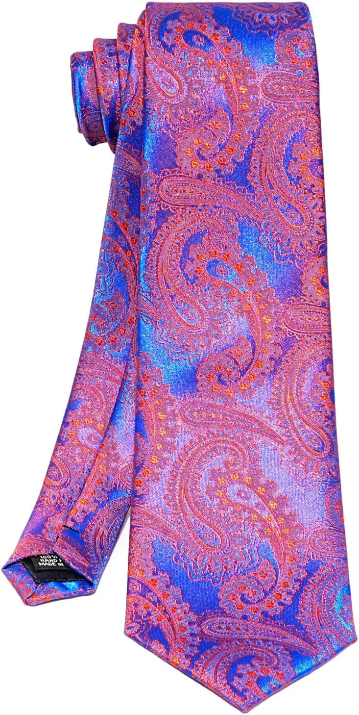 Mens Silk Tie and Pocket Square Cufflinks Clip Set, Designer Woven Necktie Set for Wedding Business Prom