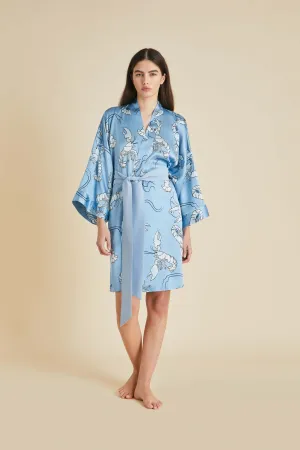 Mimi Poseidon Blue Lobster Robe in Silk Satin