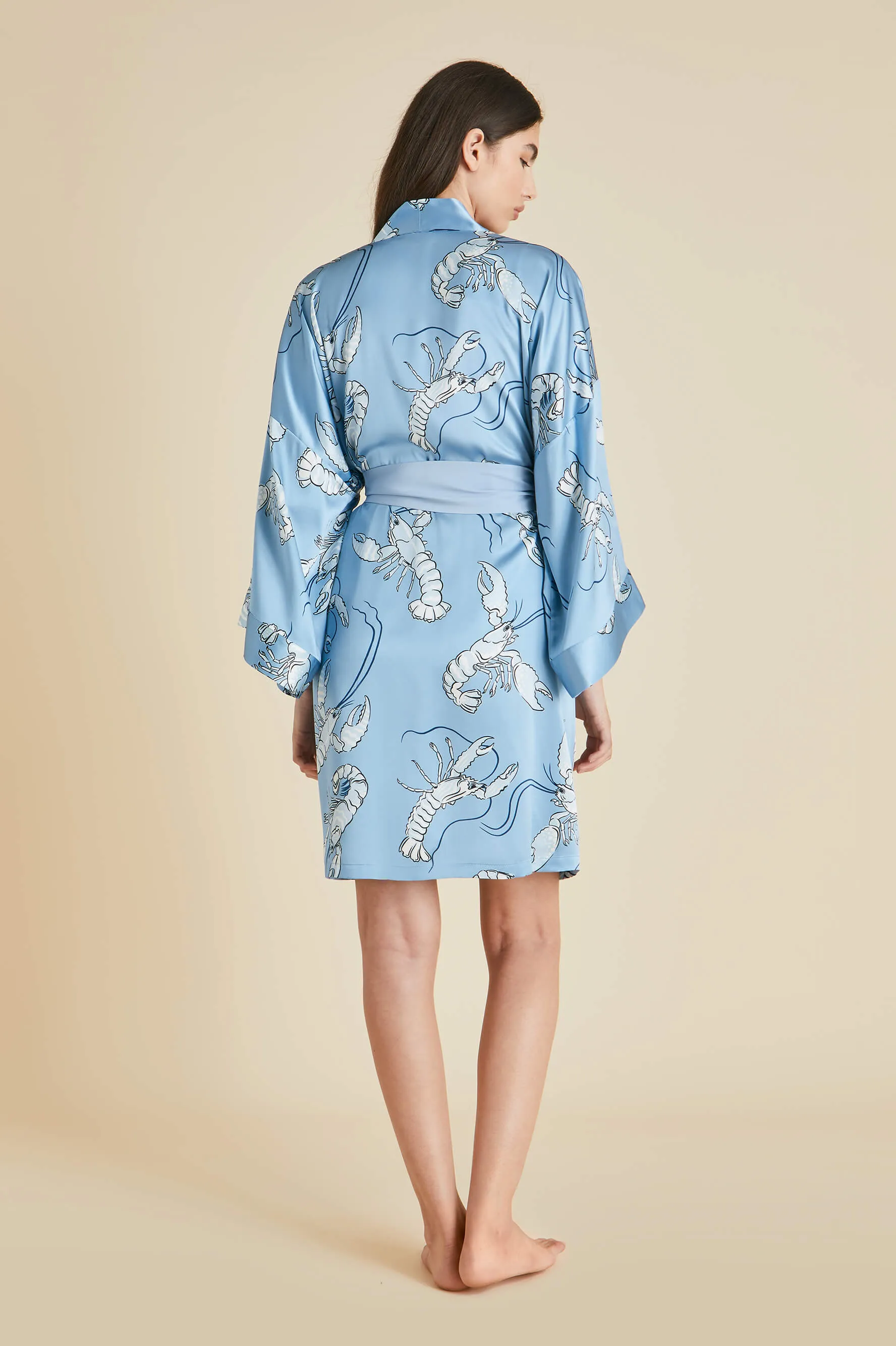 Mimi Poseidon Blue Lobster Robe in Silk Satin