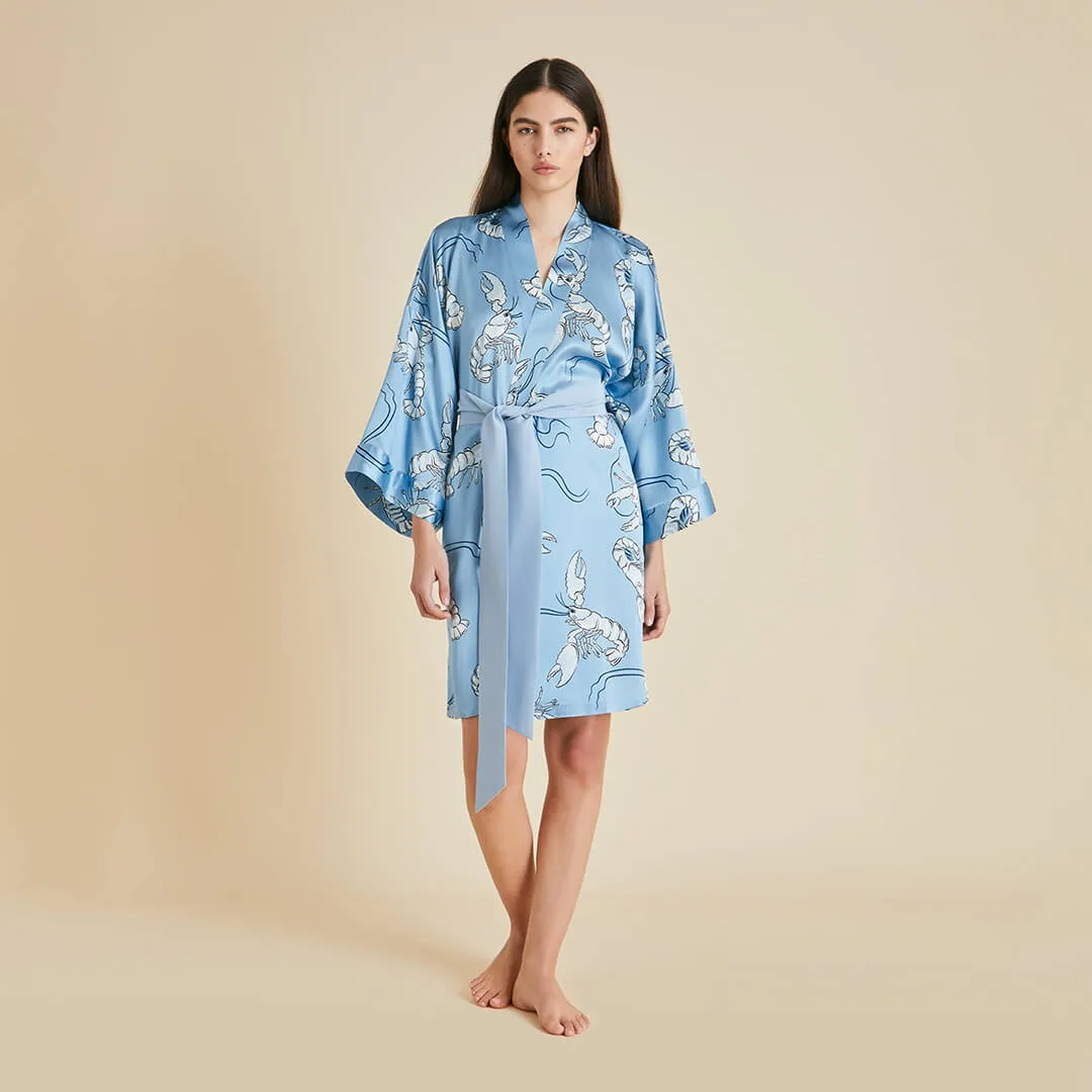 Mimi Poseidon Blue Lobster Robe in Silk Satin