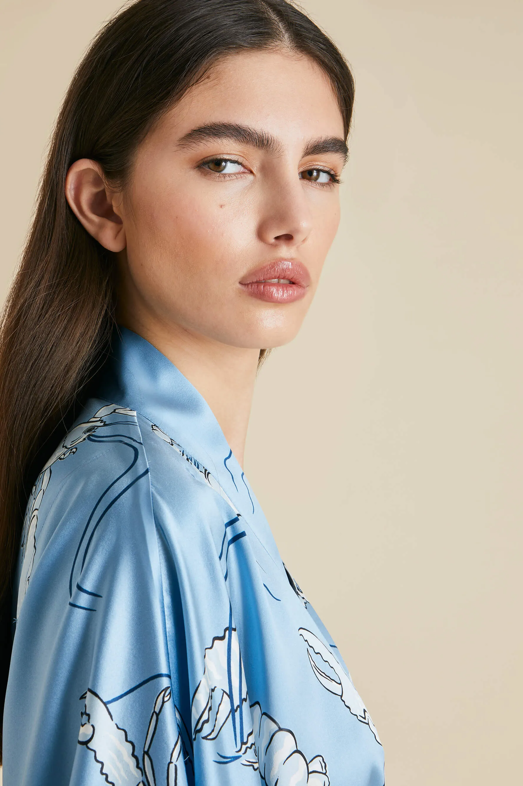 Mimi Poseidon Blue Lobster Robe in Silk Satin