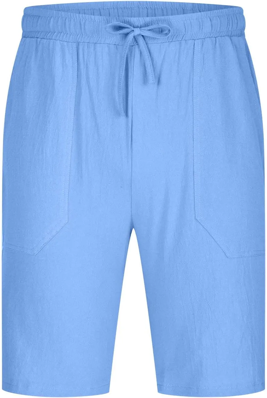 Muscularfit Men's Summer Casual Cotton Linen Shorts with Drawstring Elastic Waist, Beach Shorts with Pockets, Outdoor Fashion