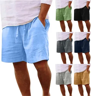 Muscularfit Men's Summer Casual Cotton Linen Shorts with Drawstring Elastic Waist, Beach Shorts with Pockets, Outdoor Fashion