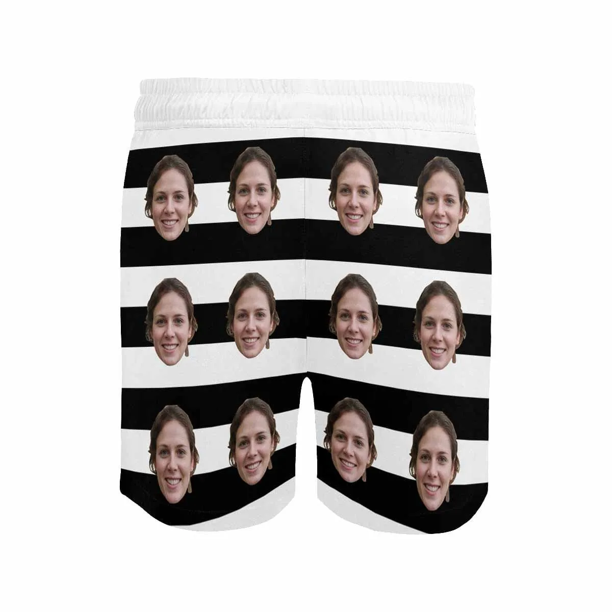 Personalized Swim Trunks Custom Face Simple White Black Stripes Men's Quick Dry Swim Shorts for Him