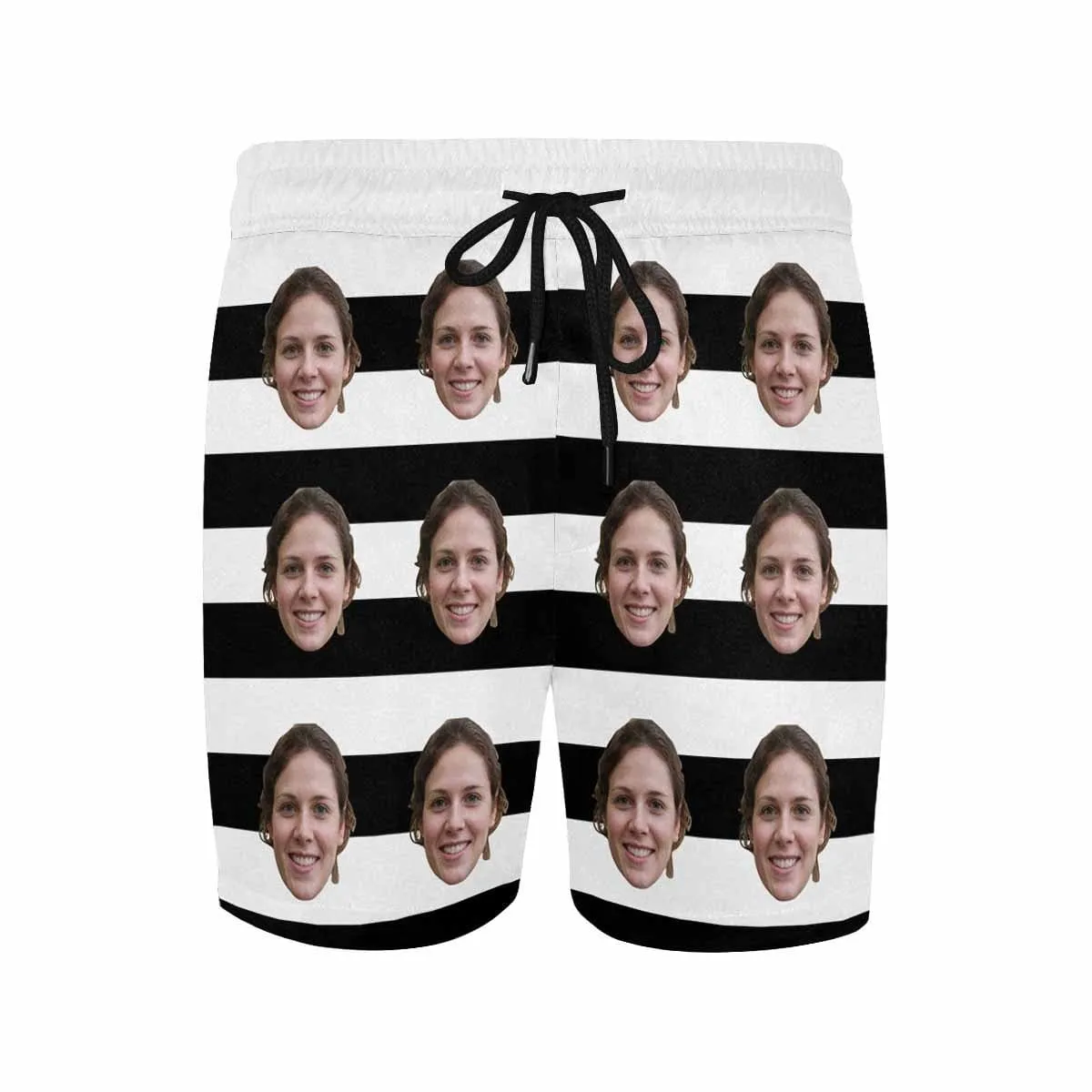 Personalized Swim Trunks Custom Face Simple White Black Stripes Men's Quick Dry Swim Shorts for Him