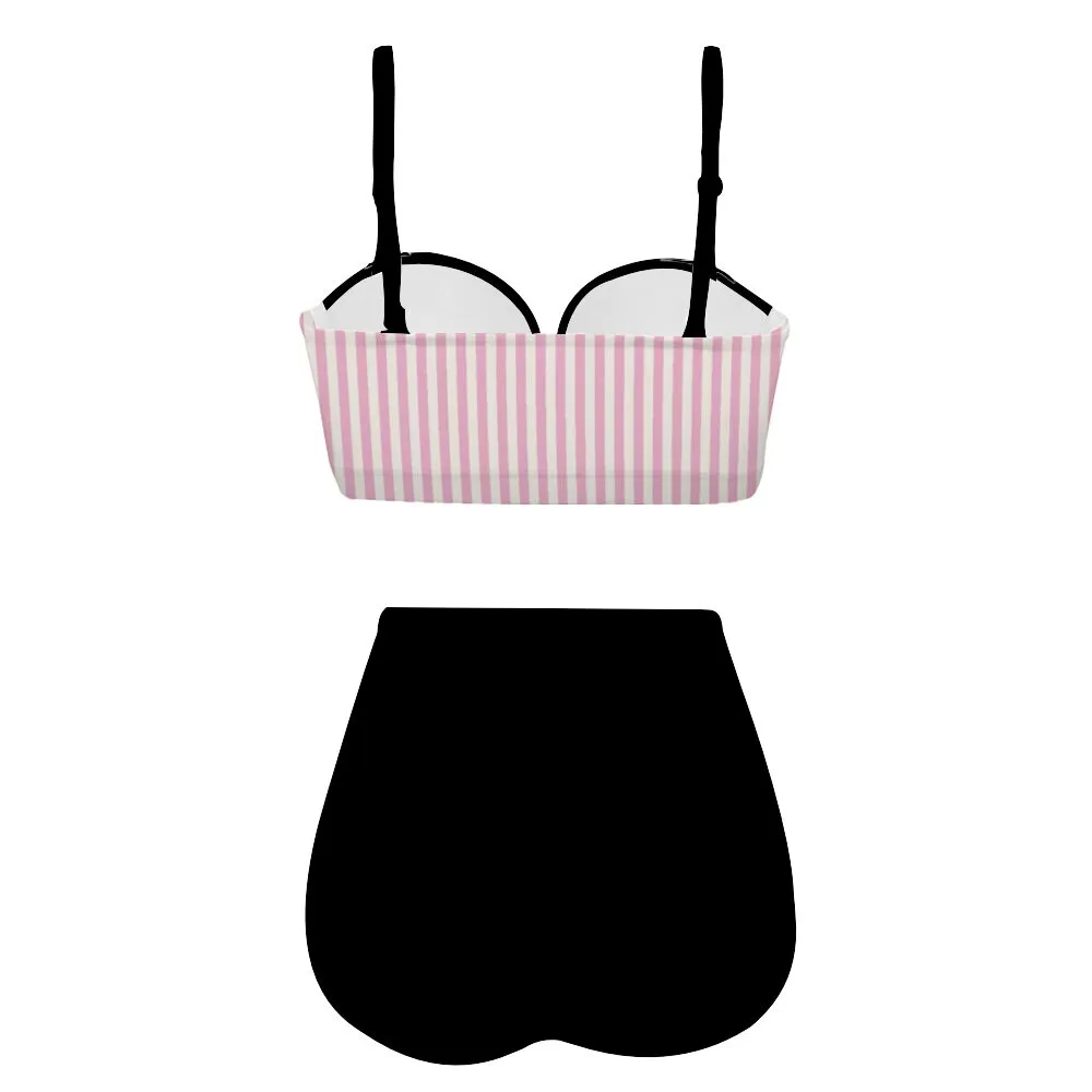 Pin Up Bikini, Retro Bikini, Black Pink Stripe Bikini, High Waist Bikini Set, Two Piece Bikini Set, Vintage Style Bikini, Rockabilly style